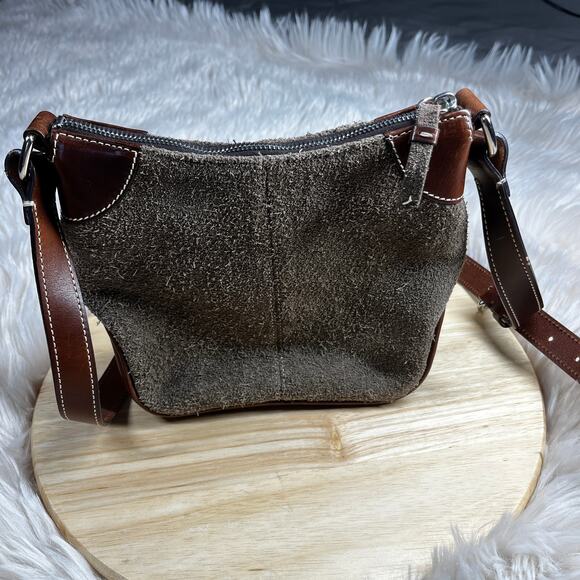 Dooney & Bourke Crossbody Purse Adj Strap Brown Leather/Gray Suede Vintage Purse - Picture 9 of 16